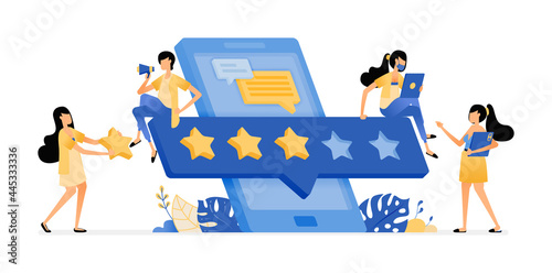 rating and review of user satisfaction in mobile apps development. vector illustration concept can be use for landing page, template, ui ux, web, mobile app, poster, banner, website, flyer, ads