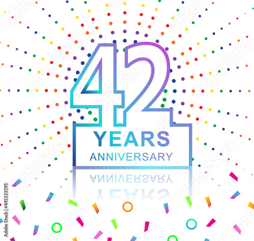 42nd years anniversary celebration with colorful design with fireworks and colorful confetti isolated on white background. for birthday celebration.