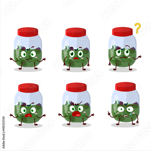 Cartoon character of eyeball in jar with what expression