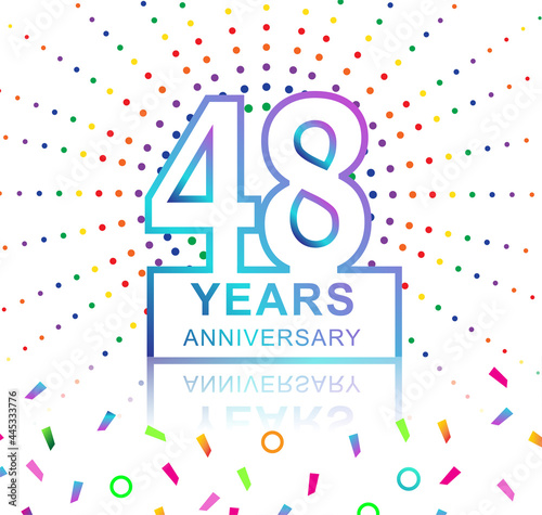 48th years anniversary celebration with colorful design with fireworks and colorful confetti isolated on white background. for birthday celebration.