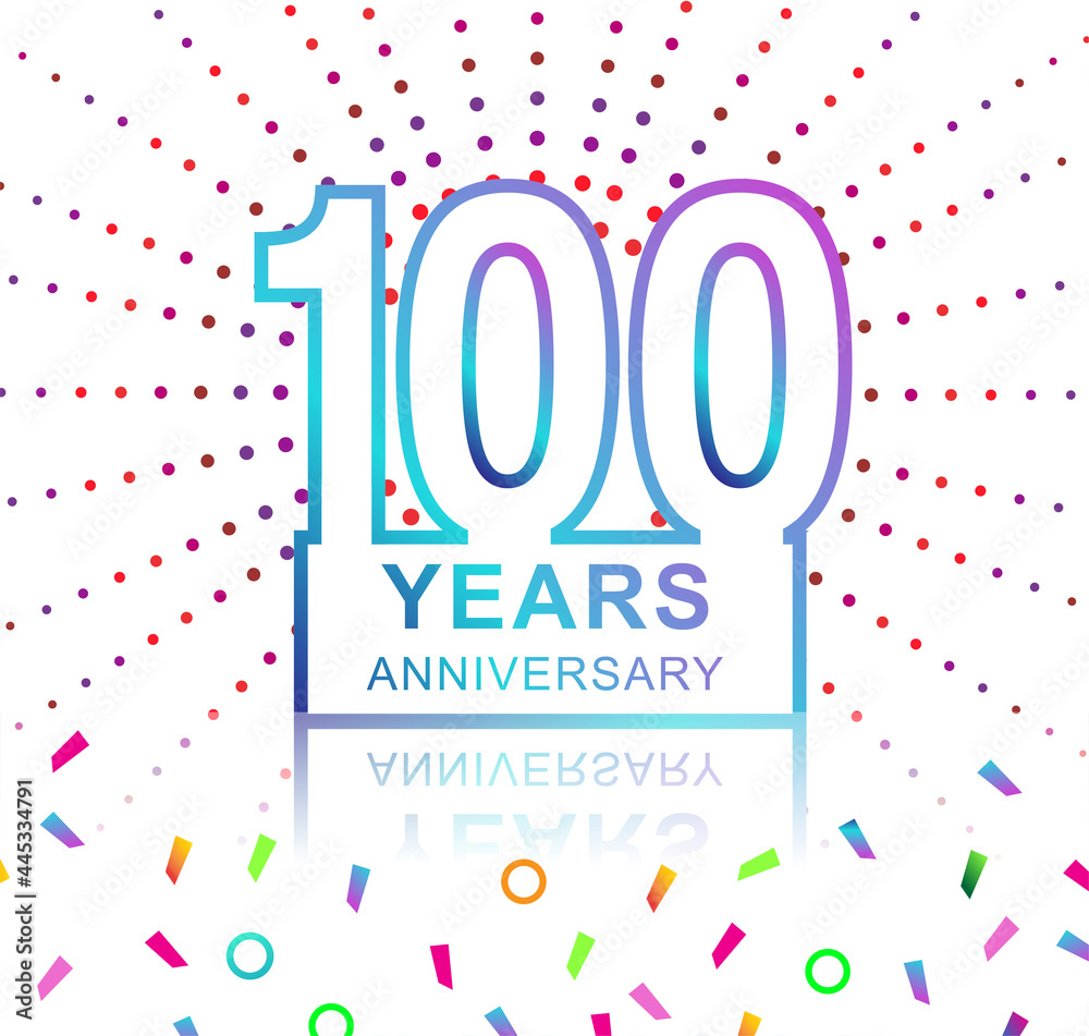 100th years anniversary celebration with colorful design with fireworks and colorful confetti isolated on white background. for birthday celebration.