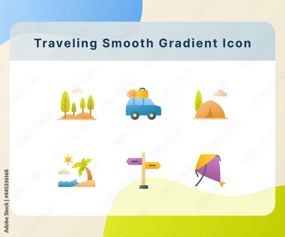 traveling icon icons set collection pack package white isolated background with smooth gradient color style
