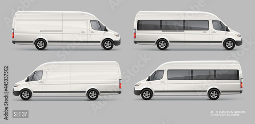 Cargo Delivery Van realistic vector template. Mockup Template for Branding and Corporate identity design on delivery transport. White Cargo Van isolated on grey background