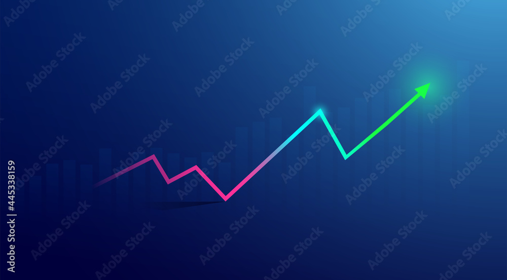 Business candle stick graph chart of stock market investment trading on blue background. Bullish point, up trend of graph. Economy vector design