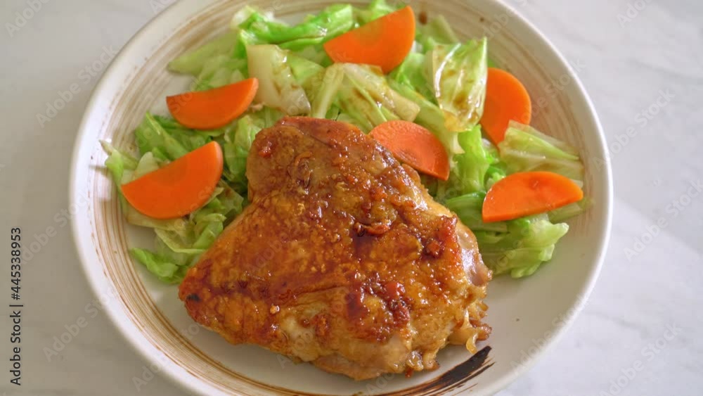 teppanyaki teriyaki chicken steak with cabbage and carrot teppanyaki teriyaki chicken steak with cabbage and carrot