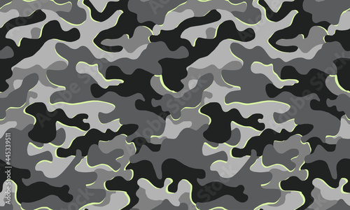 Texture military camouflage repeats seamless Vector Pattern For fabric, background, wallpaper and others. Classic clothing print. Abstract monochrome seamless Vector camouflage pattern.