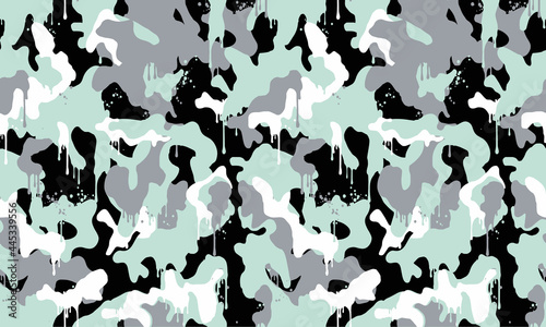 Texture military camouflage repeats seamless Vector Pattern For fabric, background, wallpaper and others. Classic clothing print. Abstract monochrome seamless Vector camouflage pattern.