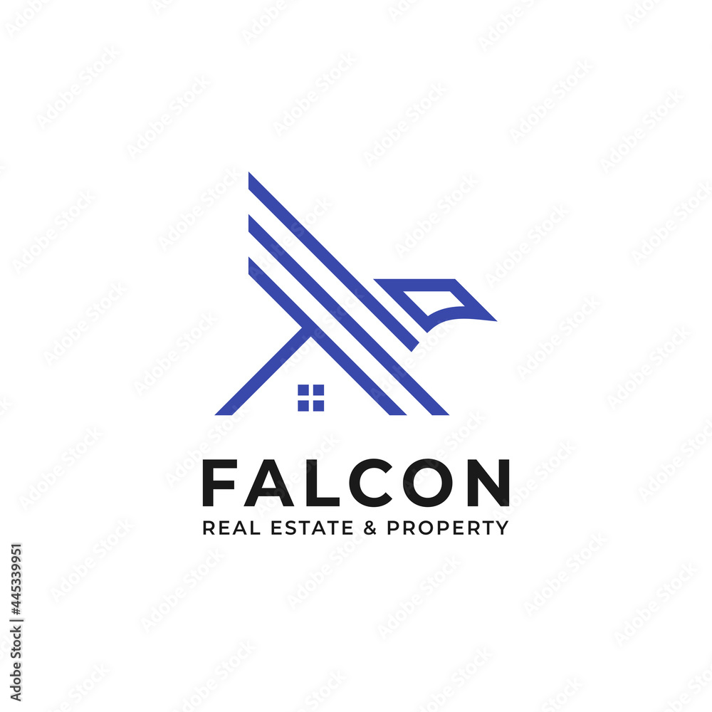 Modern Minimalist Geometric Real Estate logo design vector template. Combination of Home Building Architecture with Abstract Falcon Eagle Head logo design Modern Minimalist Geometric Real Estate logo design vector template. Combination of Home Building Architecture with Abstract Falcon Eagle Head logo design