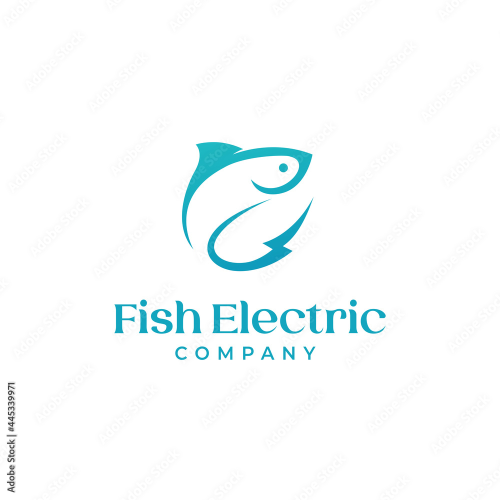 Modern Minimalist Fish Fishes and Lightning symbol logo design vector template Modern Minimalist Fish Fishes and Lightning symbol logo design vector template