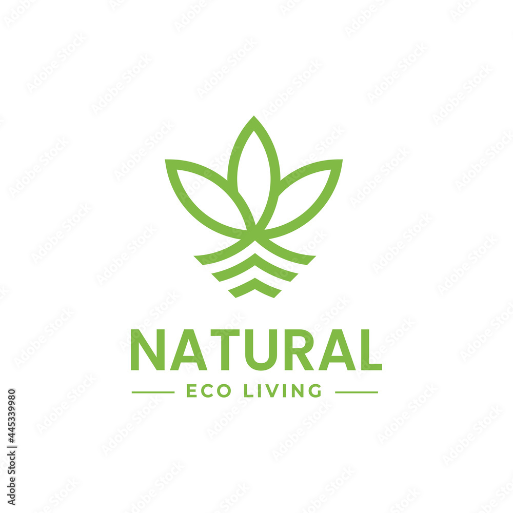 Natural Eco Living logo design, Modern Minimalist Green Leaf Plant for Eco Friendly logo design concept