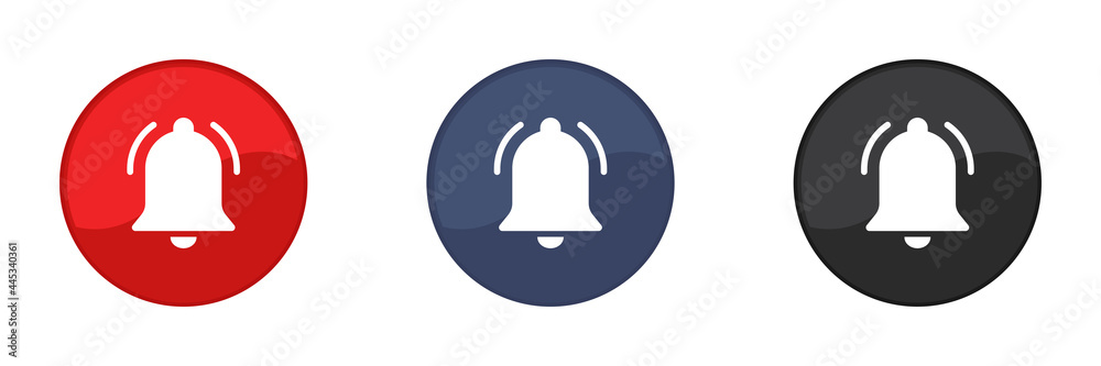 Notification bell icons set. Incoming message. Smartphone application. Alarm clock. Notification bell icons set. Incoming message. Smartphone application. Alarm clock.