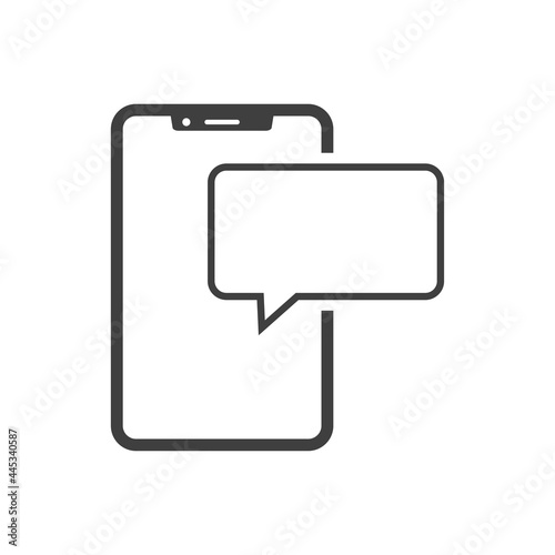 Icono smartphone con burbuja de habla con lineas en color gris