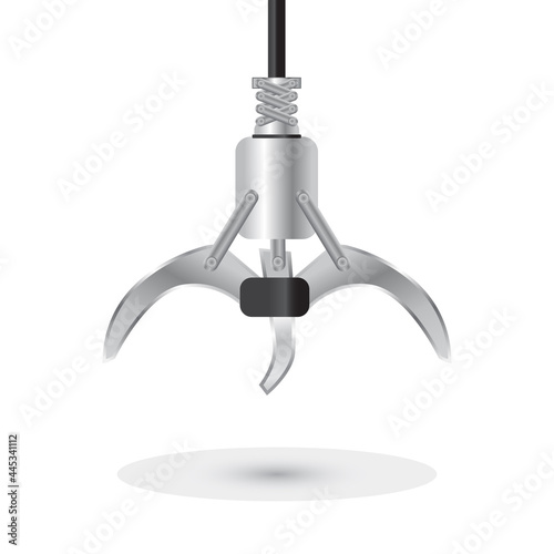 Chrome Robotic Claw on a white background. Grip robotic claw in factory. Vector illustration of the claw game device.
