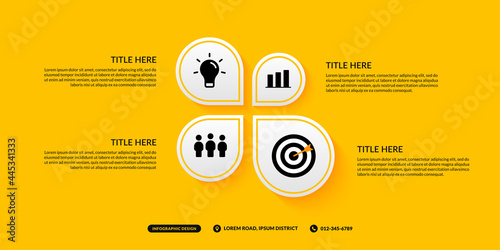 4 options infographic template on yellow background, business workflow with multiple steps concept