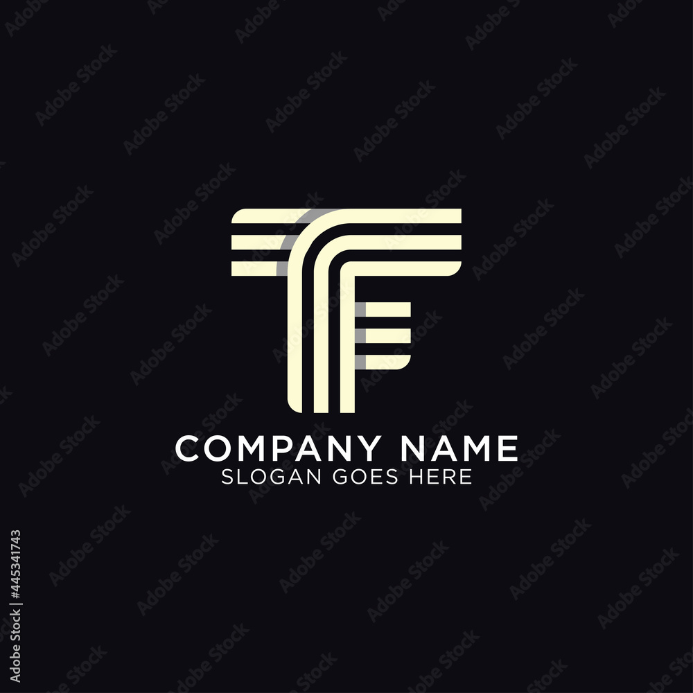 monogram of letter T and F shape, initial name of T F logo design with outline design monogram of letter T and F shape, initial name of T F logo design with outline design