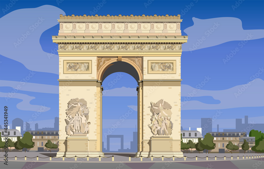 Fototapeta premium Paris, Arc de Triomphe on the Champs Elysees. Vector.