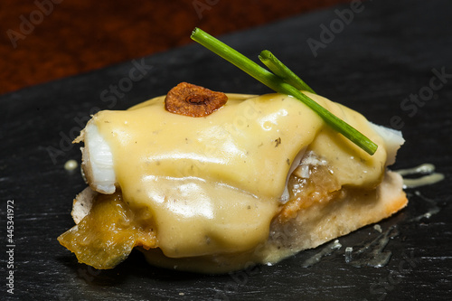 Pintxo de Bacalao ajoarriero del Hola Bar de Bilbao, Vizcaya, Pais Vasco. photo