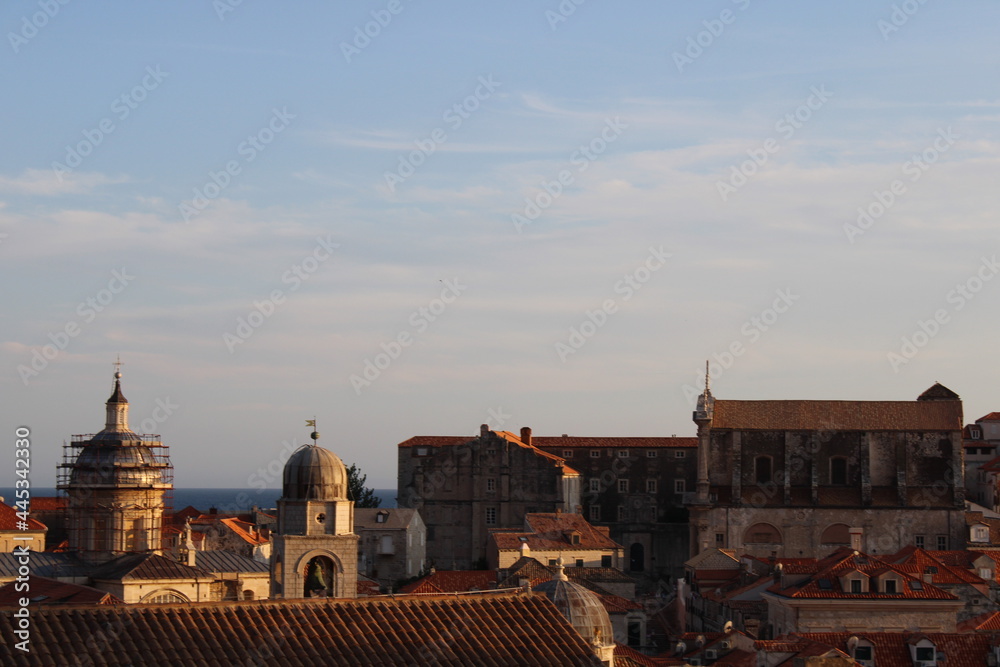 romantic evening mood on dubrovnik city walls - great view on old down dubrovnik