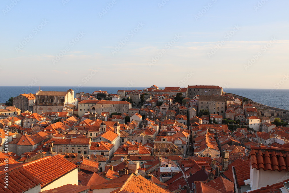 romantic evening mood on dubrovnik city walls - great view on old down dubrovnik