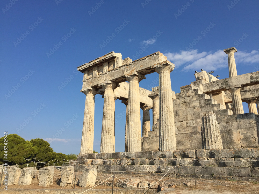 The Temple of Aphaia or Afea is located within a sanctuary complex dedicated to the goddess Aphaia on the Greek island of Aigina, which lies in the Saronic Gulf.