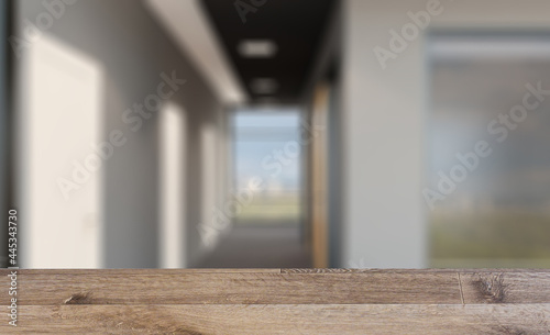 Background with empty table. Flooring. Modern meeting room. 3D rendering.