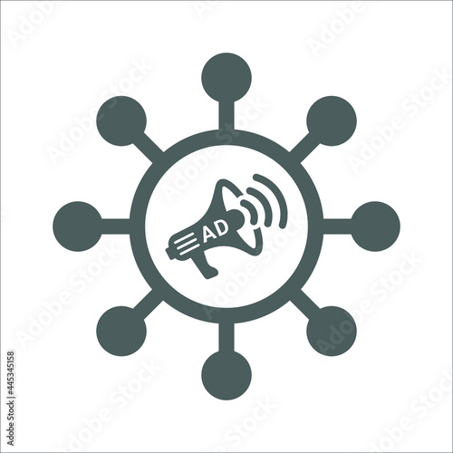 Viral, ad icon. gray vector graphics.