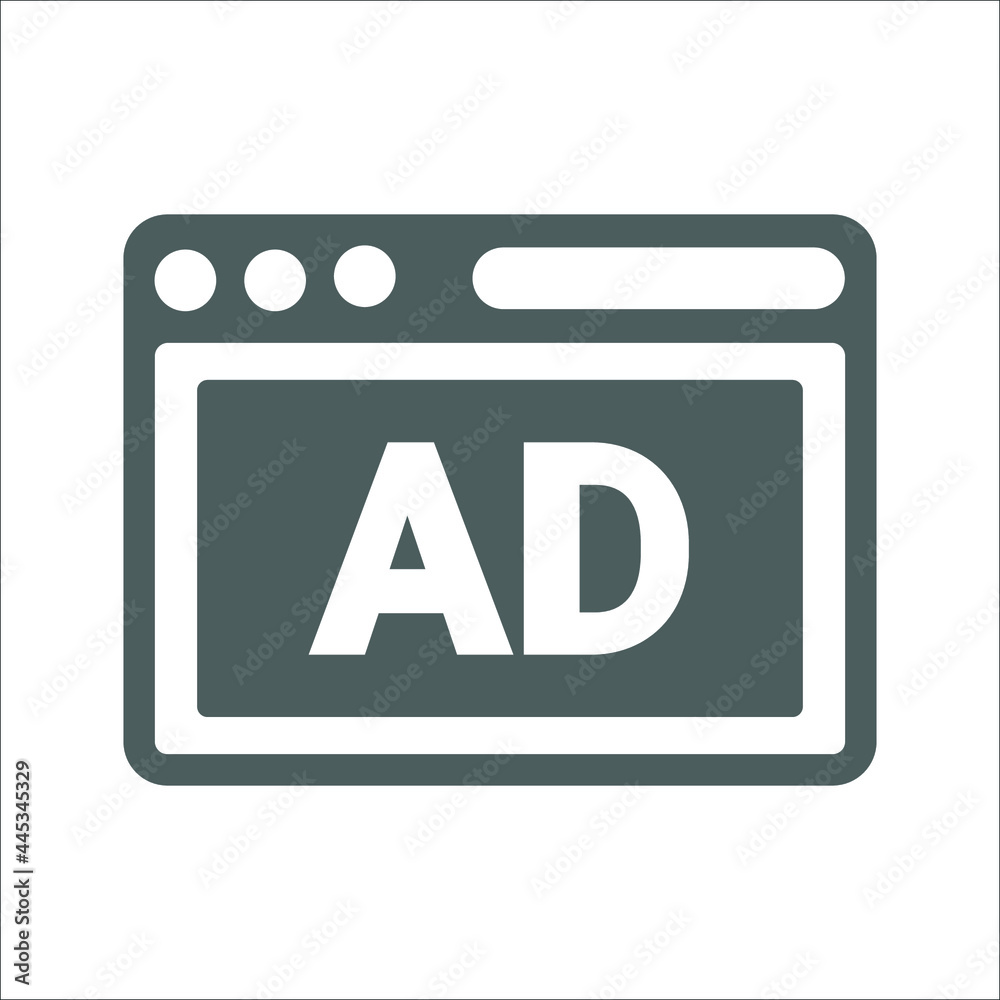 Website, ad, webpage icon. Gray vector graphics. Website, ad, webpage icon. Gray vector graphics.
