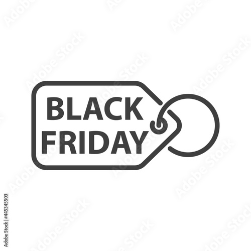 Banner con logotipo con texto Black Friday en etiqueta de precio con anillo con lineas en color gris