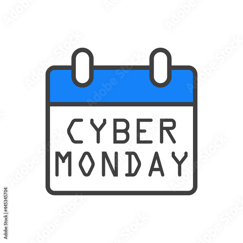 Logotipo con texto Cyber Monday Sale en calendario con lineas en color gris y azul