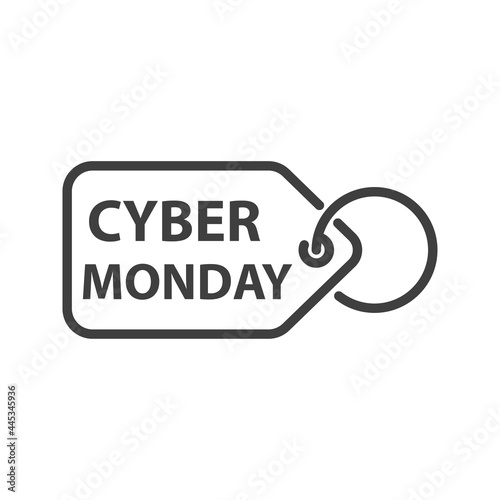 Banner con logotipo con texto Cyber Monday en etiqueta de precio con anillo con lineas en color gris