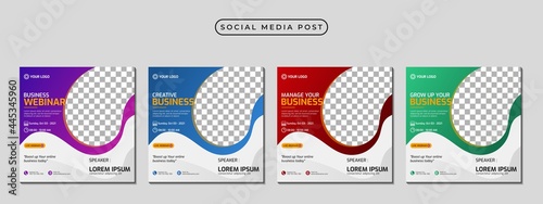 Collection of social media post banner template design. Perfect for business webinar, marketing webinar, online class program, etc photo