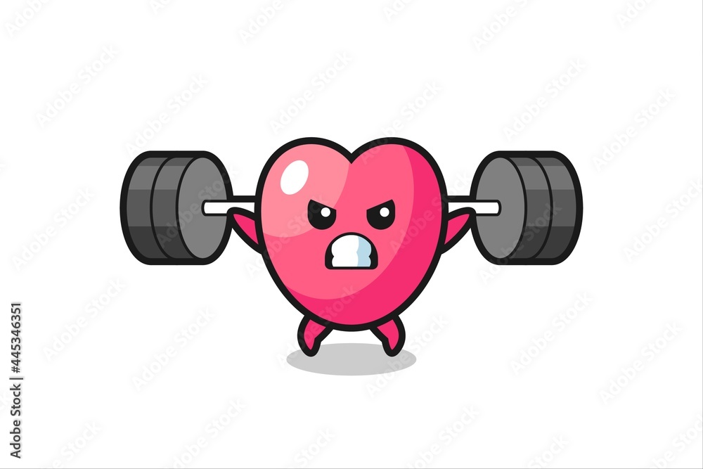heart symbol mascot cartoon with a barbell heart symbol mascot cartoon with a barbell