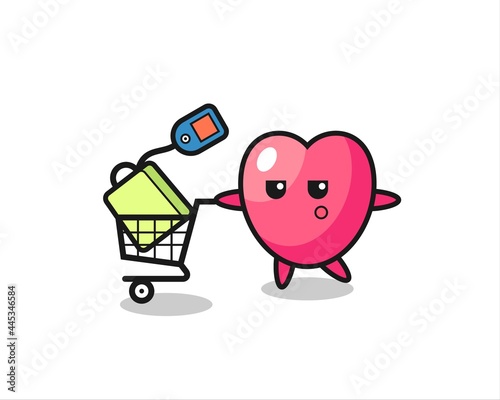 heart symbol illustration cartoon with a shopping cart