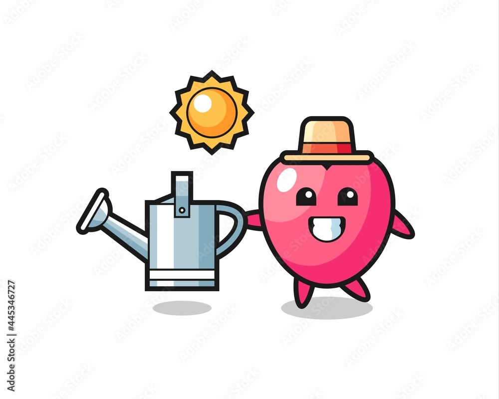 Fototapeta premium Cartoon character of heart symbol holding watering can
