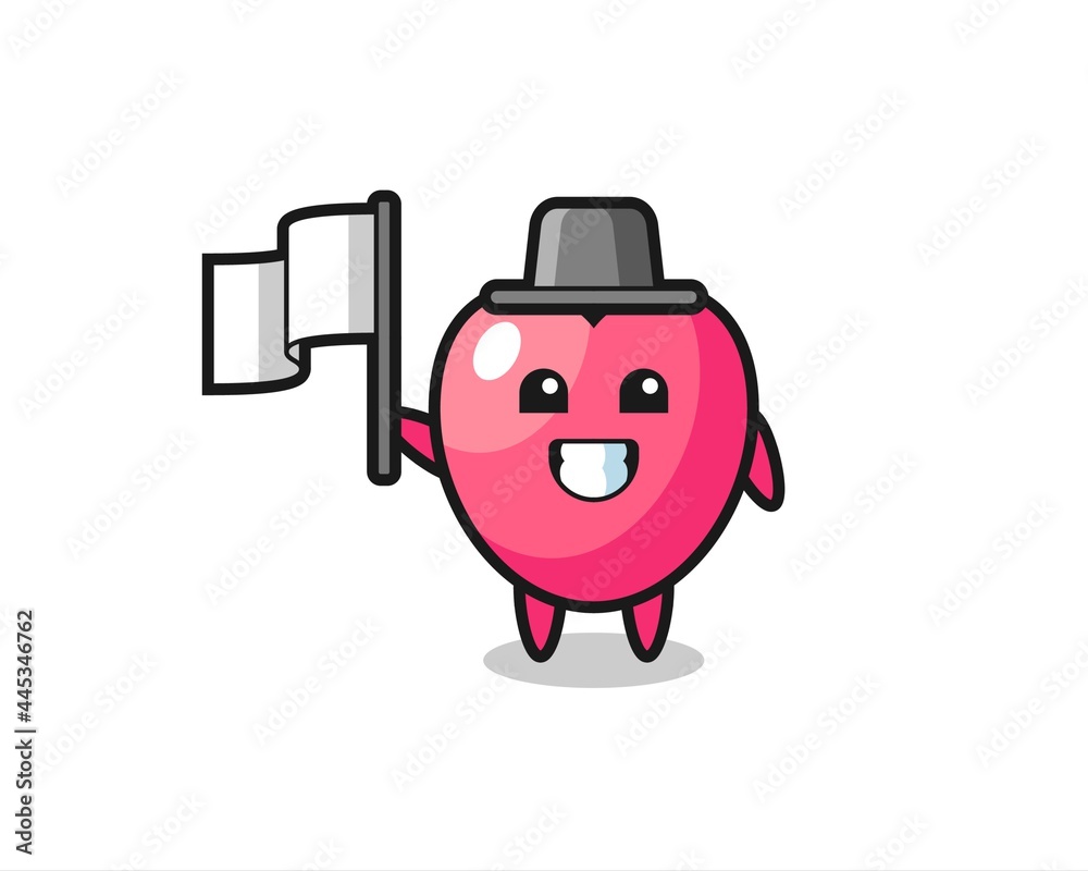 Cartoon character of heart symbol holding a flag Cartoon character of heart symbol holding a flag