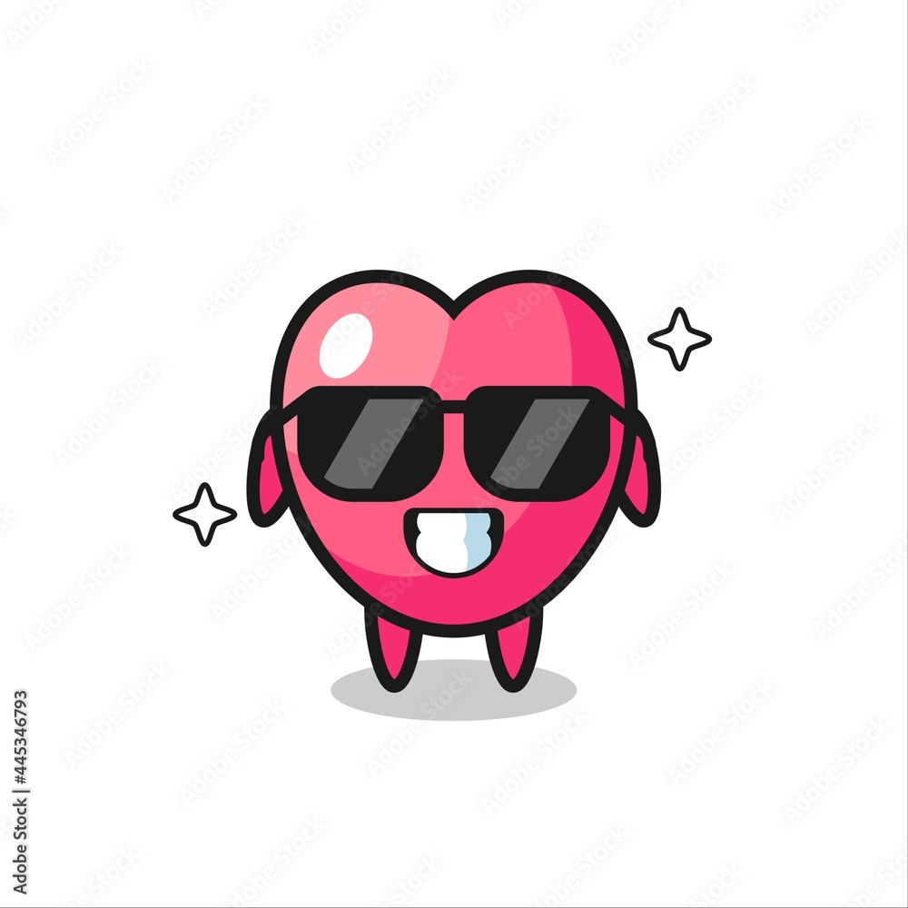 Cartoon mascot of heart symbol with cool gesture