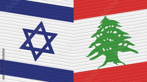 Lebanon and Israel Two Half Flags Together Fabric Texture Illustration
