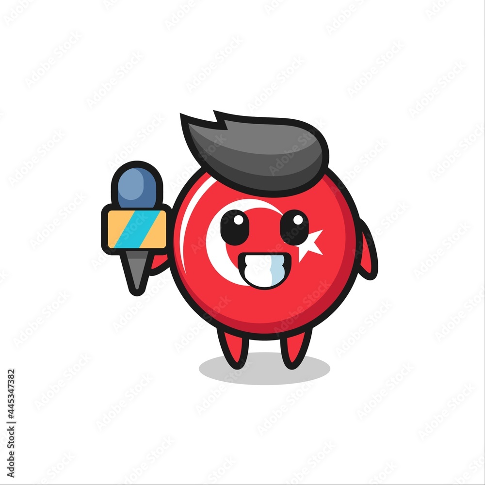 Character mascot of turkey flag badge as a news reporter Character mascot of turkey flag badge as a news reporter