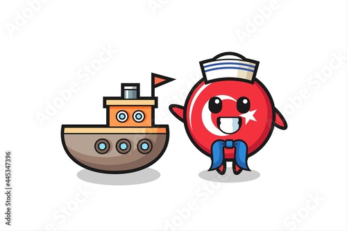 Character mascot of turkey flag badge as a sailor man