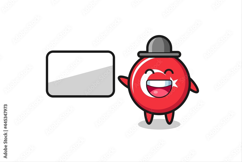 Fototapeta premium turkey flag badge cartoon illustration doing a presentation
