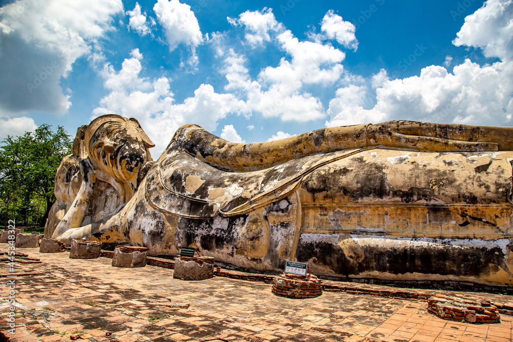 Reclining Buddha in Wat Lokayasutharam temple in Phra Nakhon Si Ayutthaya, Historic City in Thailand