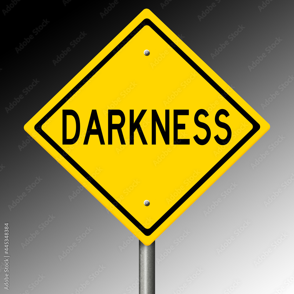 Rendering of a yellow warning sign DARKNESS