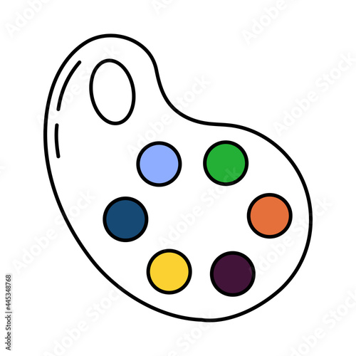 Palette with paints. Doodle style icon.
