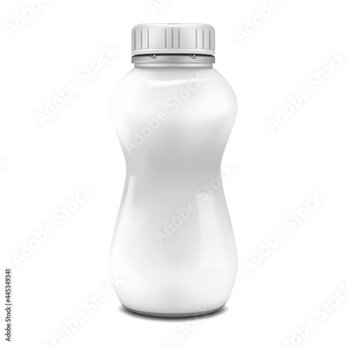 White blank yogurt bottle with screw cap isolated on white background - realistic mock-up. Milk, drinking yoghurt, dairy product package - vector mockup. Template for design