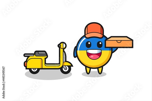 Character Illustration of ukraine flag badge as a pizza deliveryman