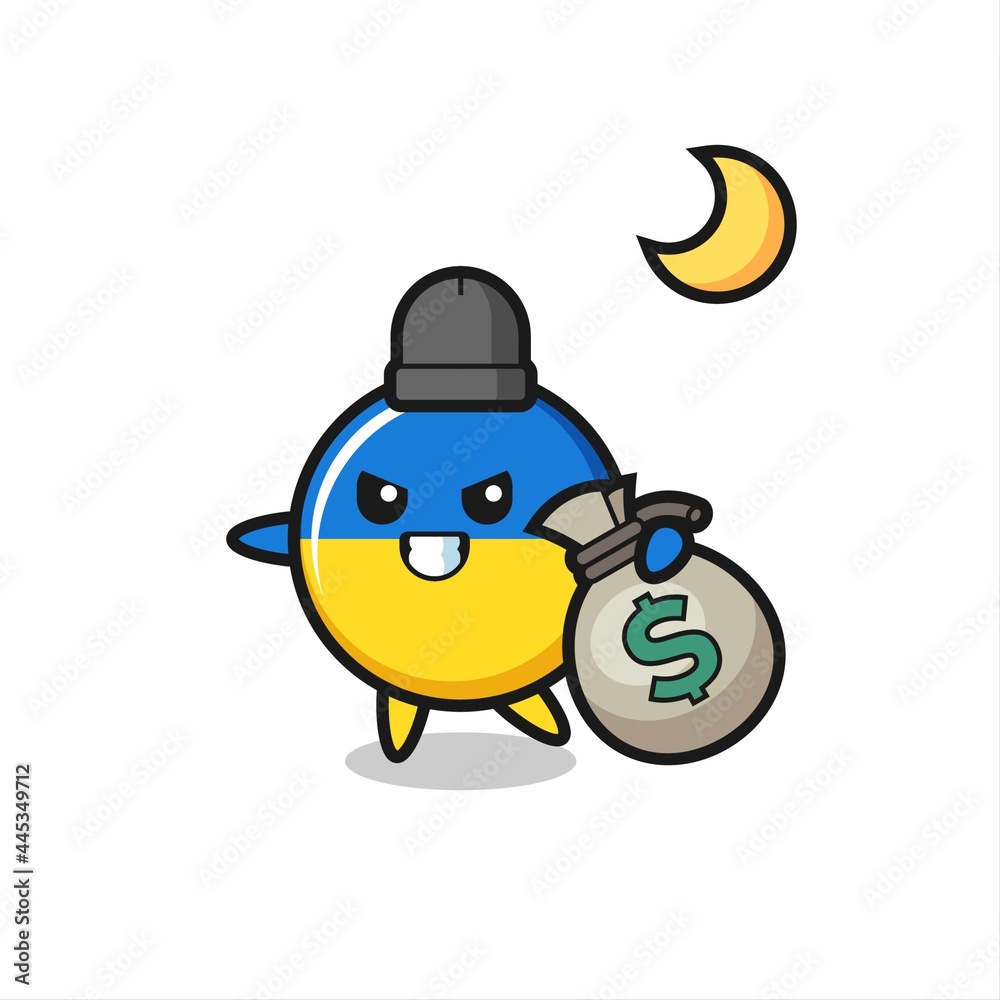 Illustration of ukraine flag badge cartoon is stolen the money Illustration of ukraine flag badge cartoon is stolen the money