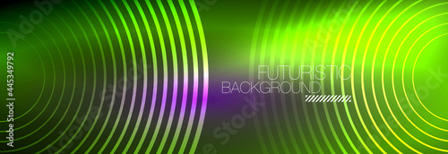 Dark abstract background with glowing neon circles. Trendy layout template for business or technology presentation  internet poster or web brochure cover  wallpaper