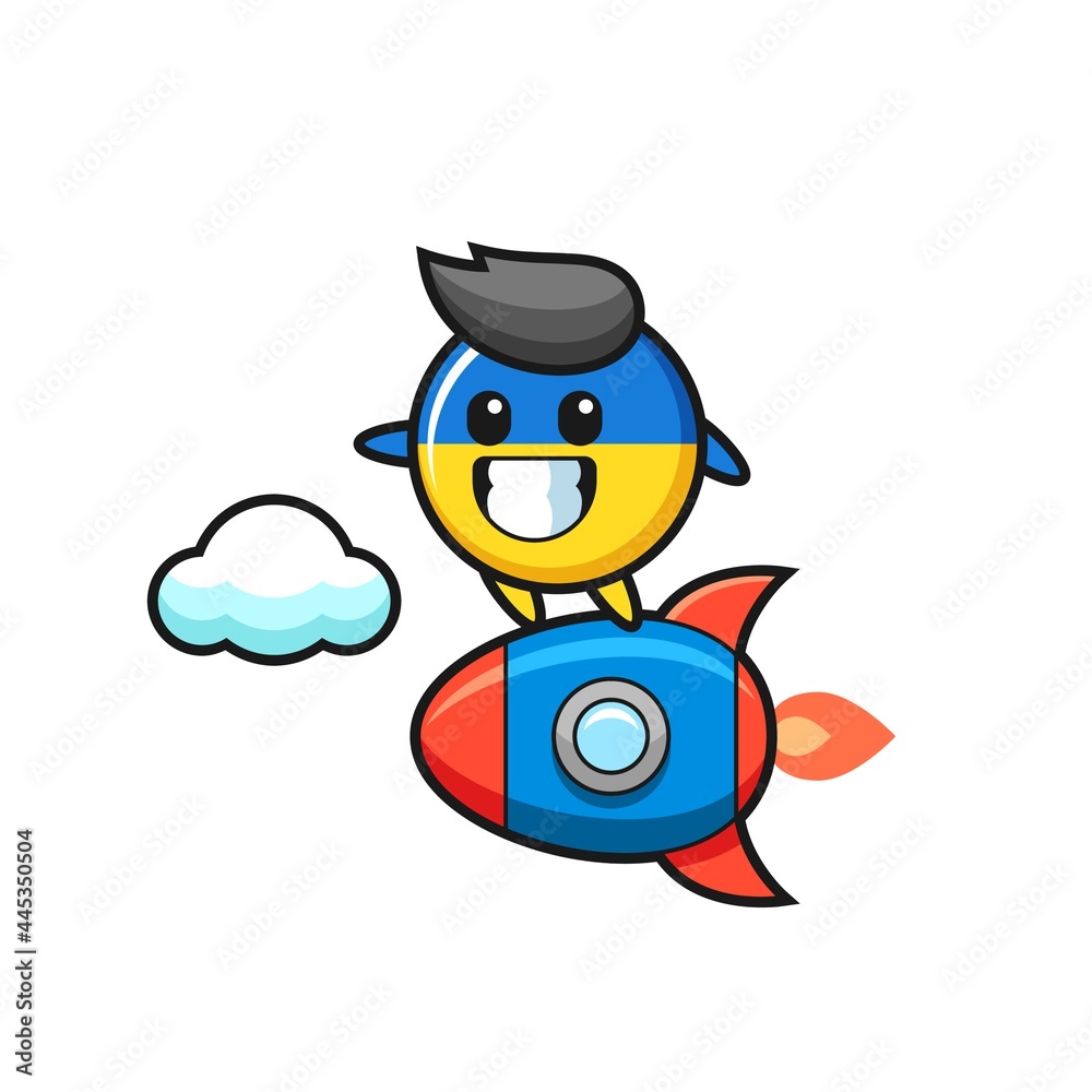 ukraine flag badge mascot character riding a rocket