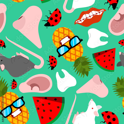 Trendy pattern seamless. Pineapple and ear. Nose and mouse. Summer background