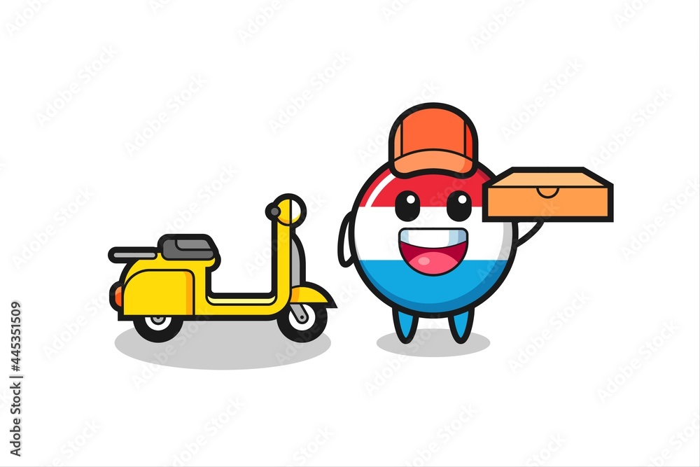 Character Illustration of luxembourg flag badge as a pizza deliveryman